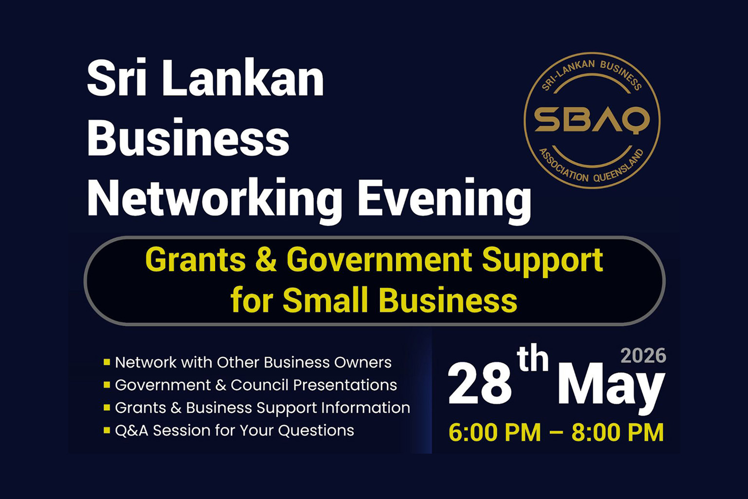SBAQ Business Networking Evening - Government Grants & Business Support